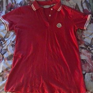Red collared moncler shirt